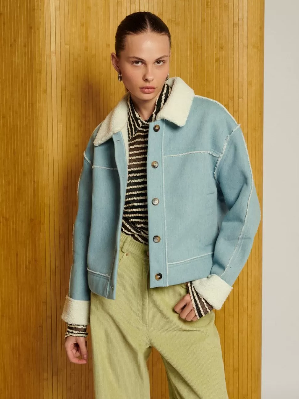 Jackets | Ghospell | Sister Jane Ghospell Hudson Denim Shearling Jacket Blue Shadow