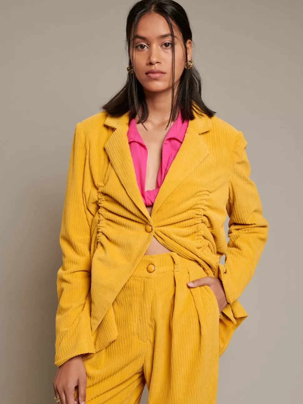 Jackets | Ghospell | Sister Jane Ghospell Kiley Cord Drawstring Blazer Spectra Yellow