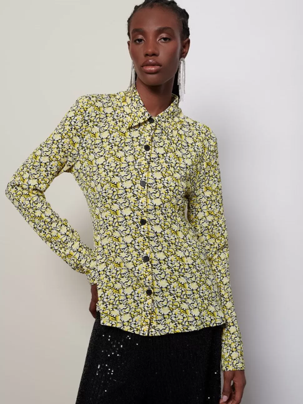 Tops | Ghospell | Sister Jane Ghospell Mari Floral Fitted Shirt Flaxen Yellow