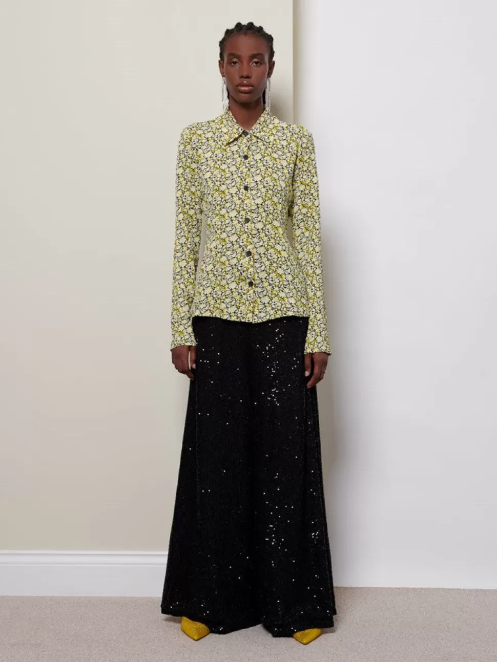 Tops | Ghospell | Sister Jane Ghospell Mari Floral Fitted Shirt Flaxen Yellow