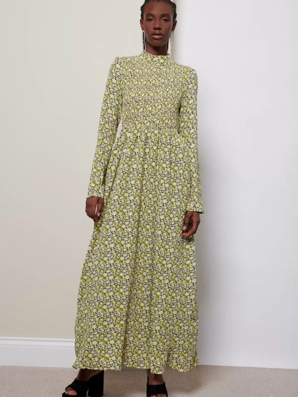 Dresses | Ghospell | Sister Jane Ghospell Mari Floral Shirring Dress Flaxen Yellow