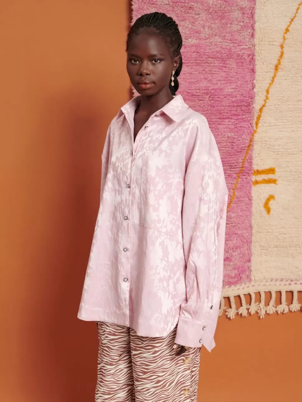 Tops | Ghospell | Sister Jane Ghospell Mariam Jacquard Oversized Shirt Baby Pink