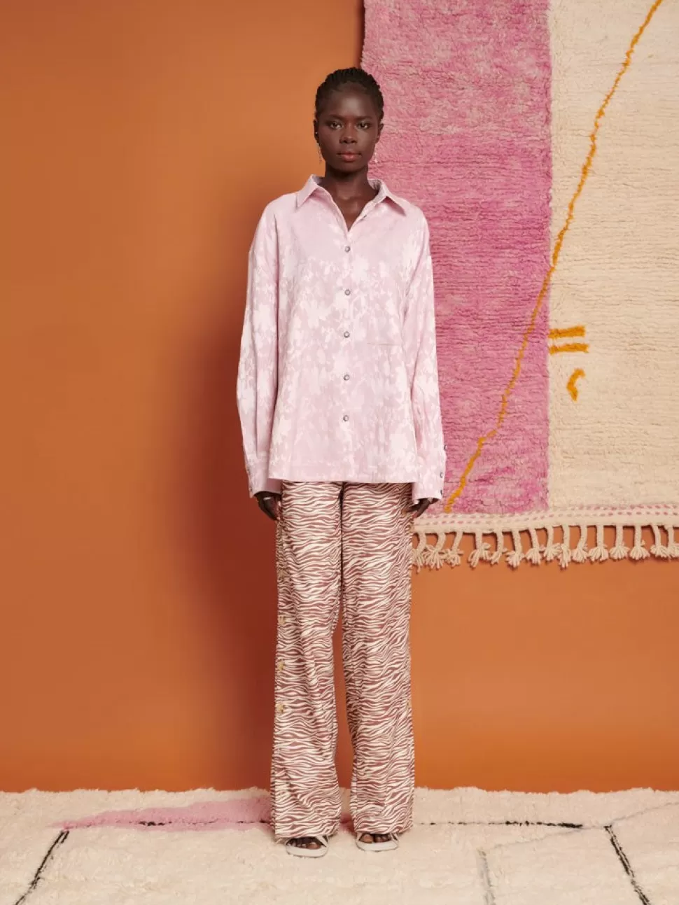 Tops | Ghospell | Sister Jane Ghospell Mariam Jacquard Oversized Shirt Baby Pink