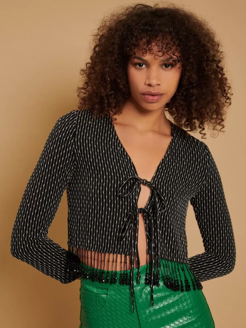 Tops | Ghospell | Sister Jane Ghospell Nadia Bead Tie Top Black/ White