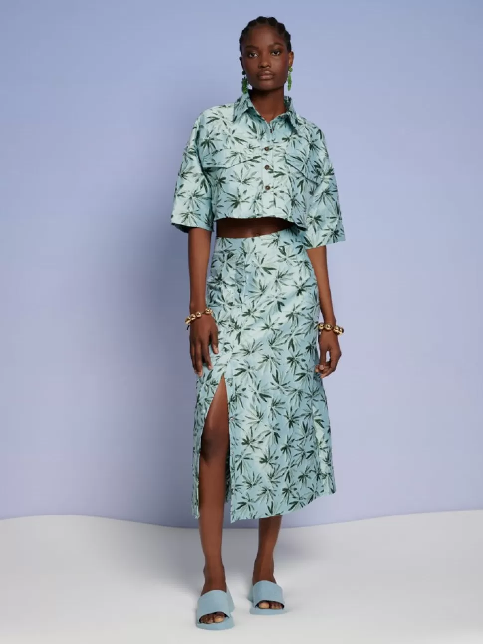Ghospell | Tops | Sister Jane Ghospell Palmer Button Cropped Shirt Celadon Green