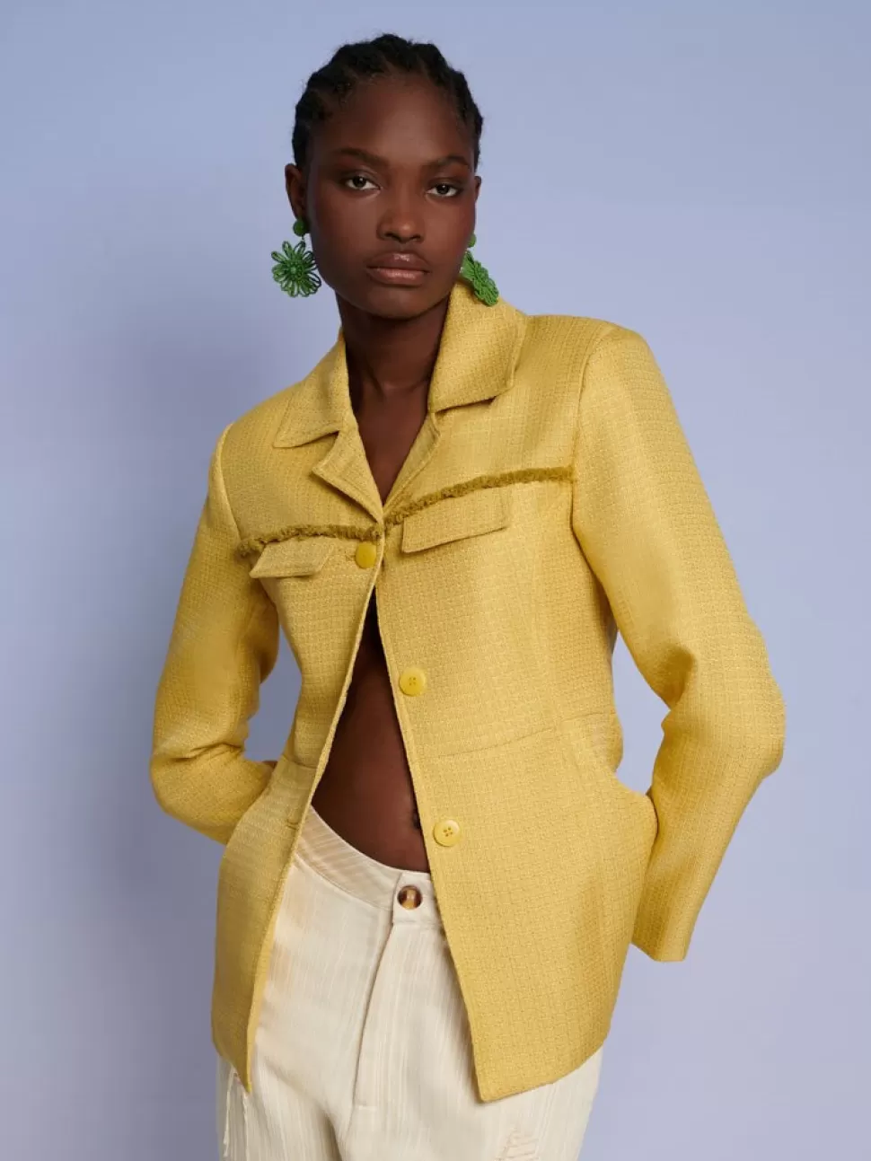 Jackets | Ghospell | Sister Jane Ghospell Priya Fray Fitted Blazer Mustard Yellow