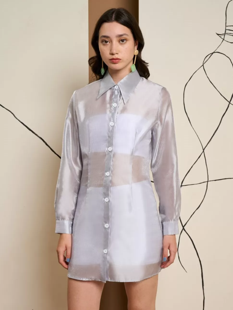 Dresses | Ghospell | Sister Jane Ghospell Regan Sheer Shirt Dress Silver