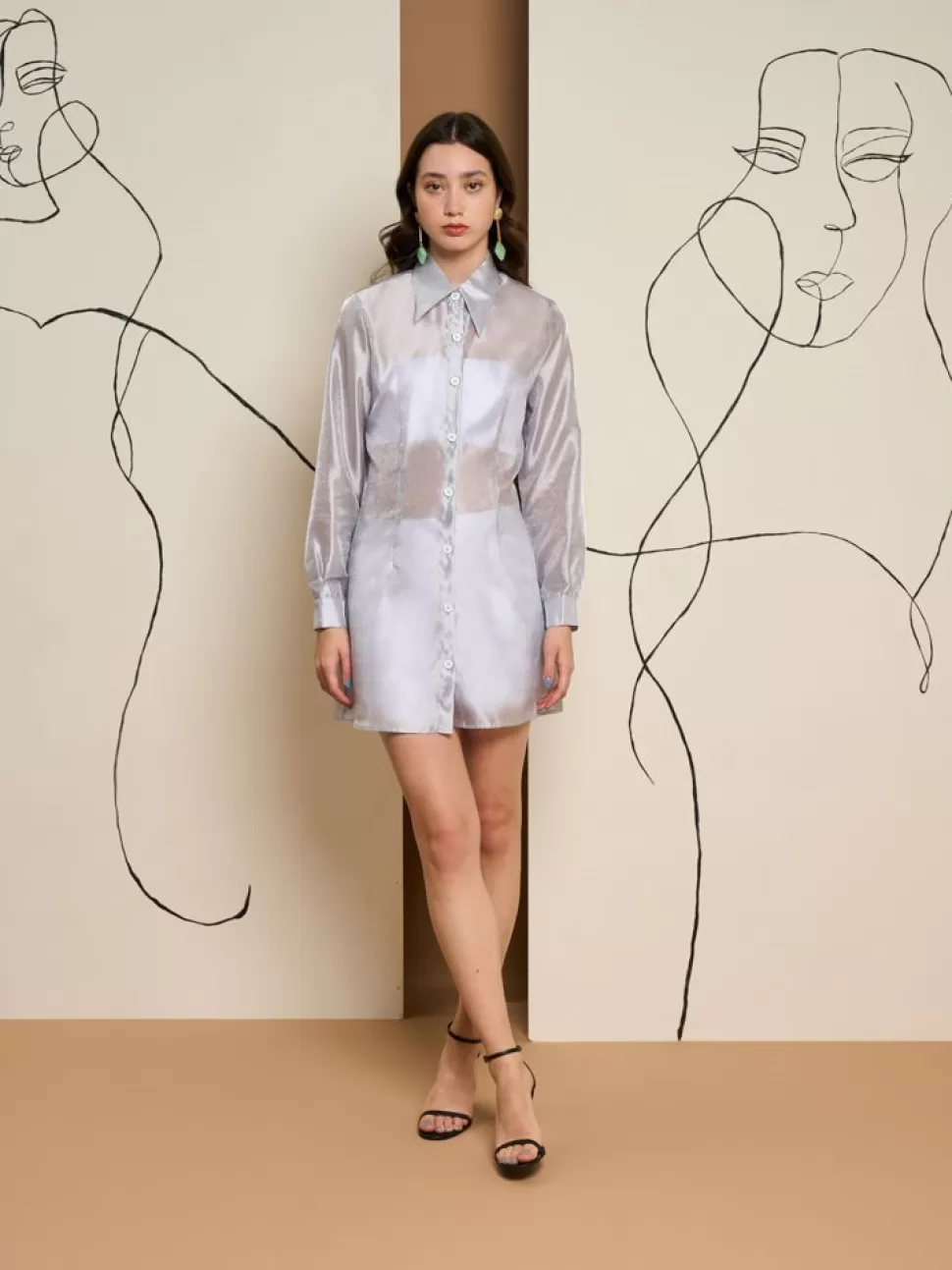 Dresses | Ghospell | Sister Jane Ghospell Regan Sheer Shirt Dress Silver