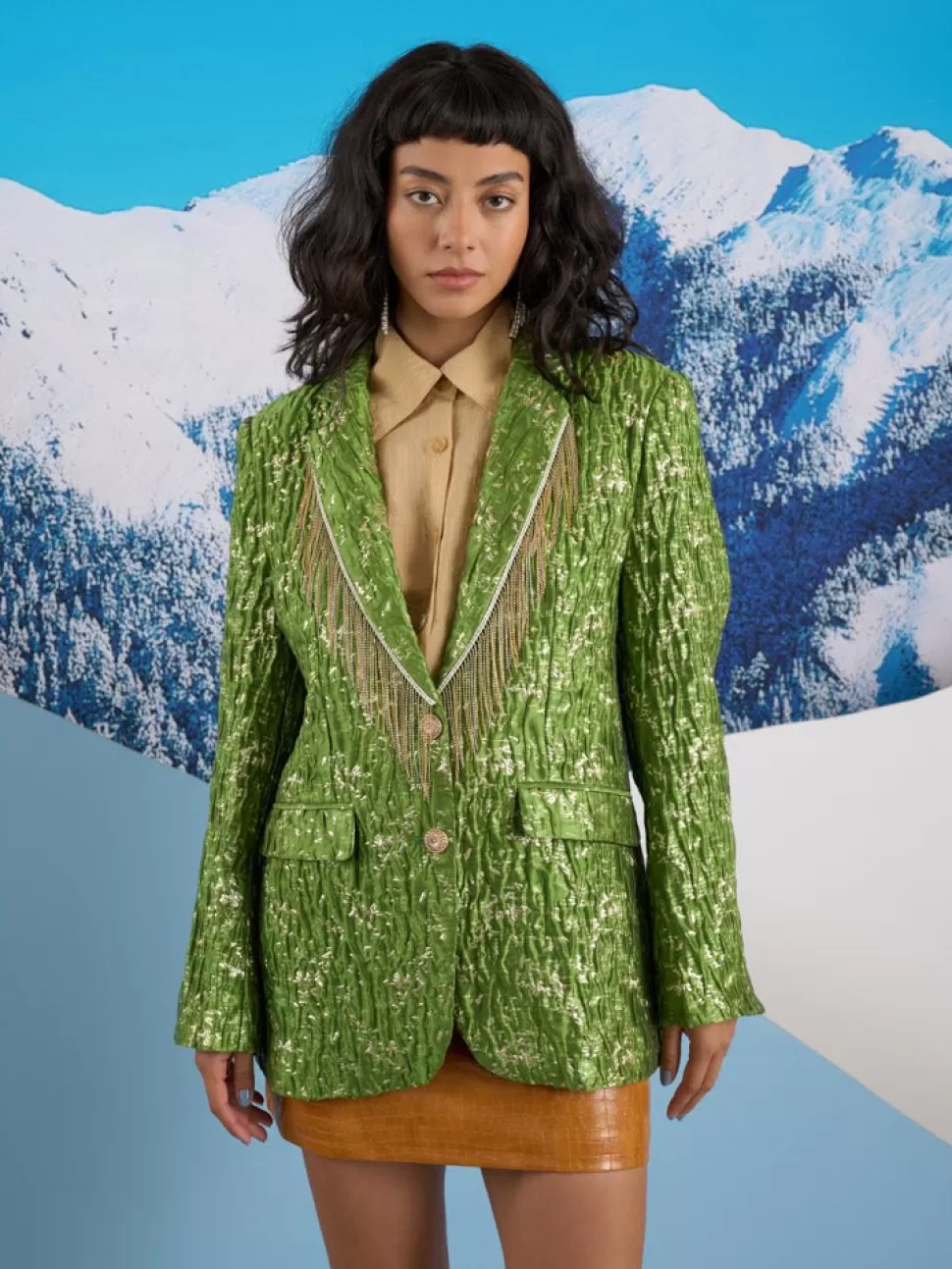 Jackets | Ghospell | Sister Jane Ghospell  Sera Jacquard Blazer Olive Green