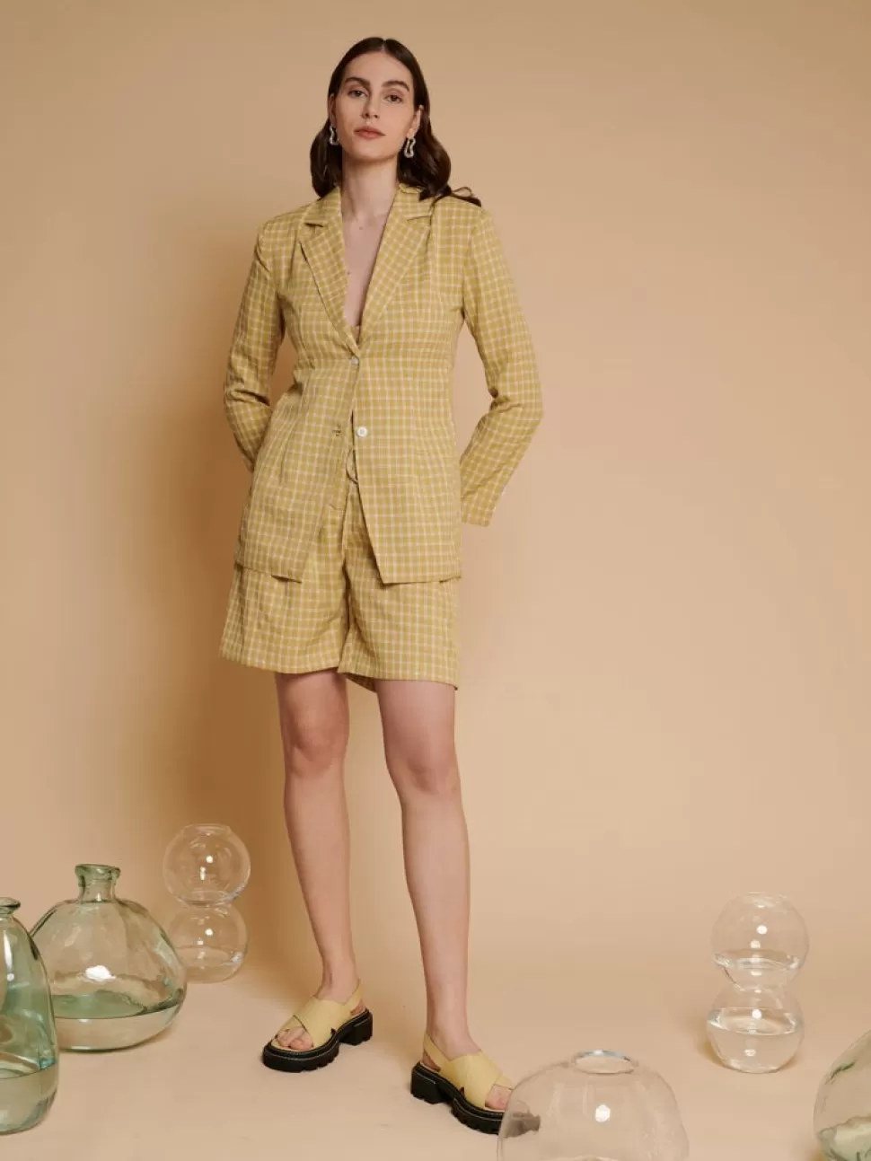 Jackets | Ghospell | Sister Jane Ghospell Shona Check Fitted Blazer Avocado Green