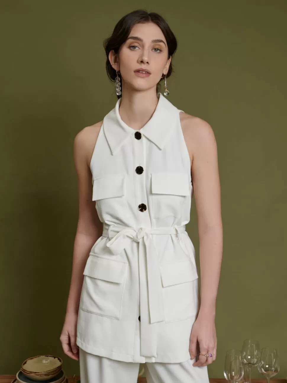 Jackets | Ghospell | Sister Jane Ghospell Simone Sleeveless Cargo Jacket Pearled White
