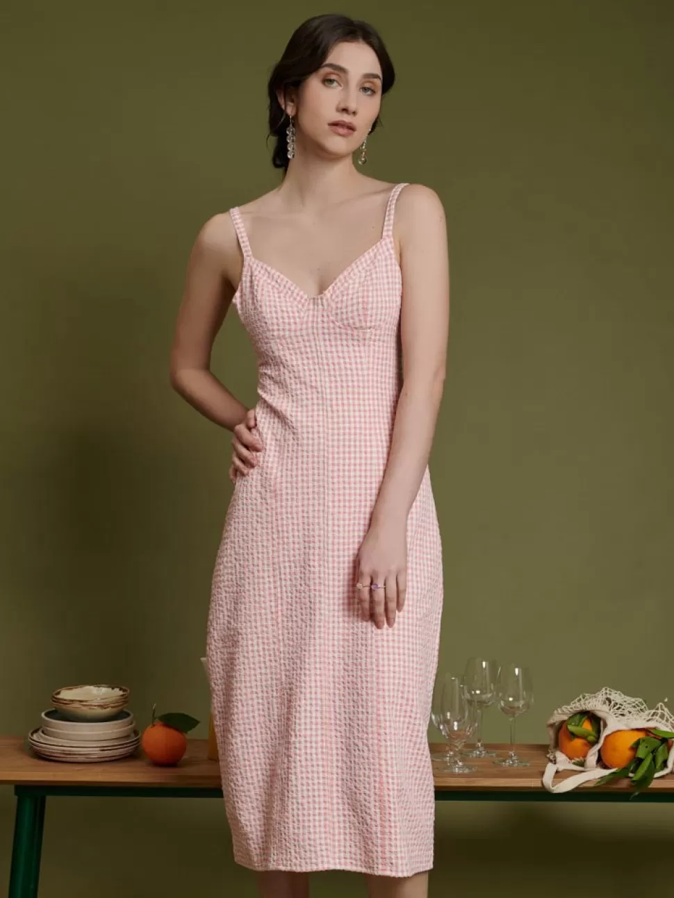Dresses | Ghospell | Sister Jane Ghospell Stella Gingham Midi Dress Pale Peach Pink