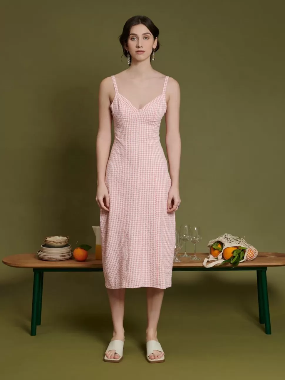 Dresses | Ghospell | Sister Jane Ghospell Stella Gingham Midi Dress Pale Peach Pink