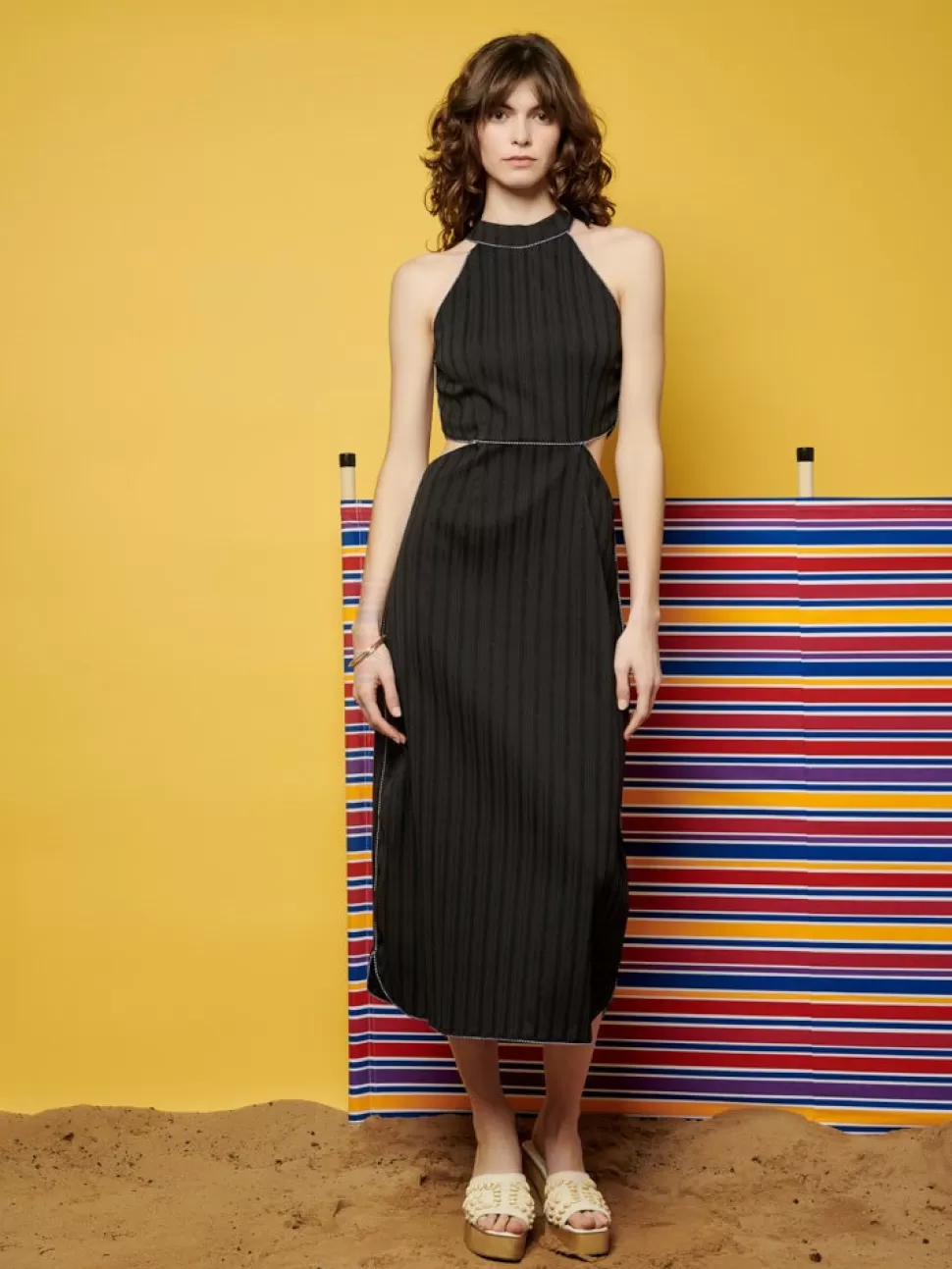 Dresses | Ghospell | Sister Jane Ghospell  Sylvie Stripe Cut Out Midi Dress Ink Black