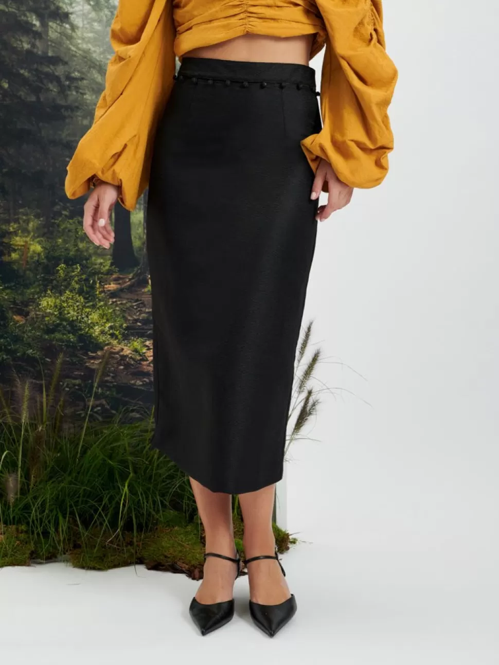 Bottoms | Ghospell | Sister Jane Ghospell Tabitha Button Up Midi Skirt Coal Black