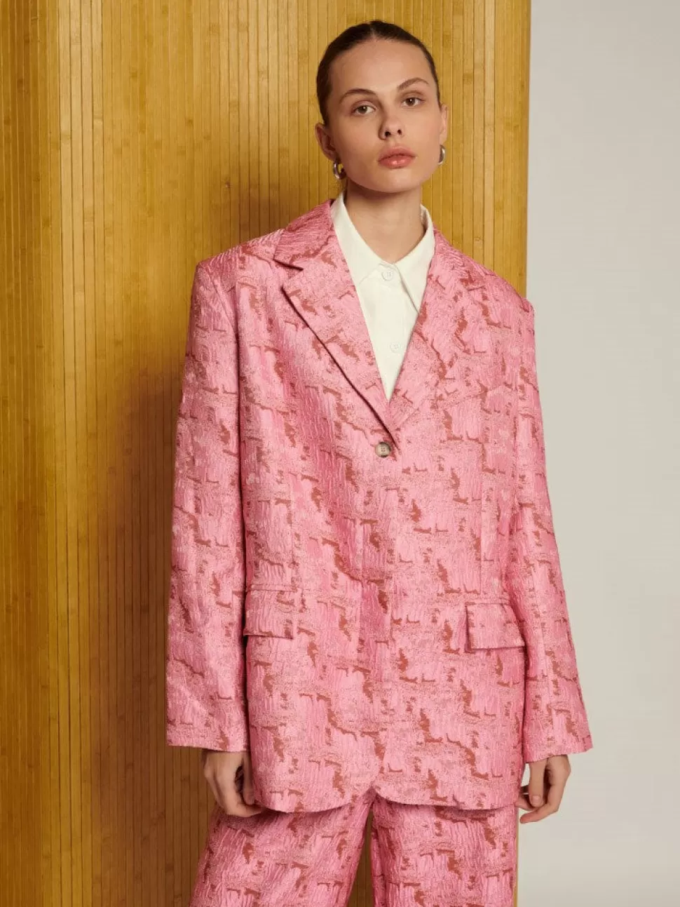 Jackets | Ghospell | Sister Jane Ghospell Tori Jacquard Blazer Flamingo Pink