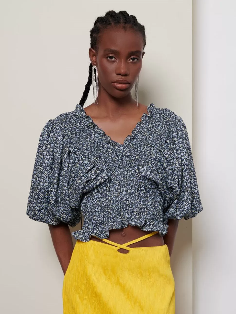 Tops | Ghospell | Sister Jane Ghospell Uma Floral Shirring Top Charcoal