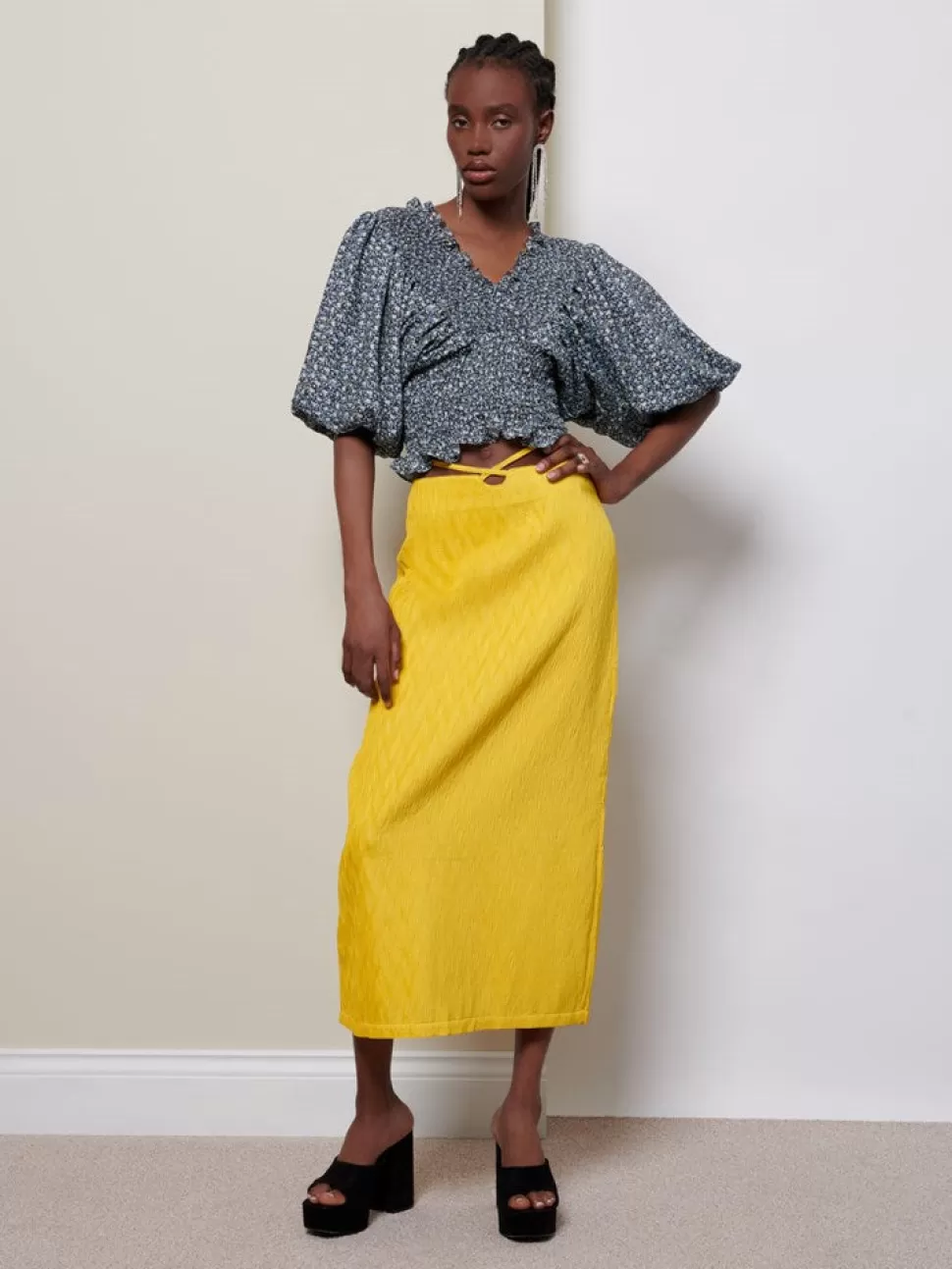 Tops | Ghospell | Sister Jane Ghospell Uma Floral Shirring Top Charcoal