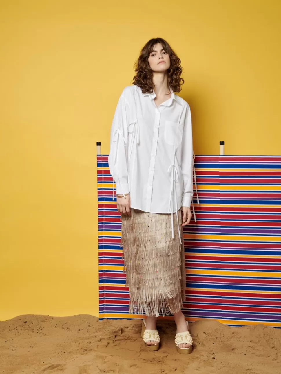 Bottoms | Ghospell | Sister Jane Ghospell  Vivian Fringed Midi Skirt Light French Beige
