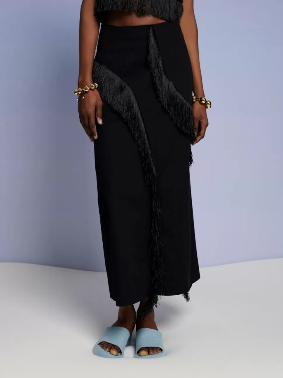 Bottoms | Ghospell | Sister Jane Ghospell Winnie Fringe Midi Skirt Coal Black