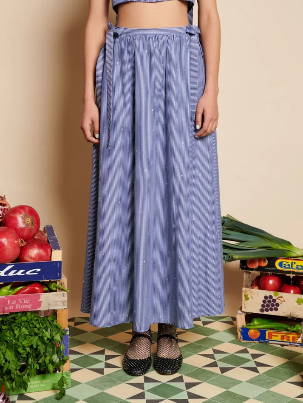 Bottoms | Sister Jane Ivy Stripe Midi Skirt Navy Blue