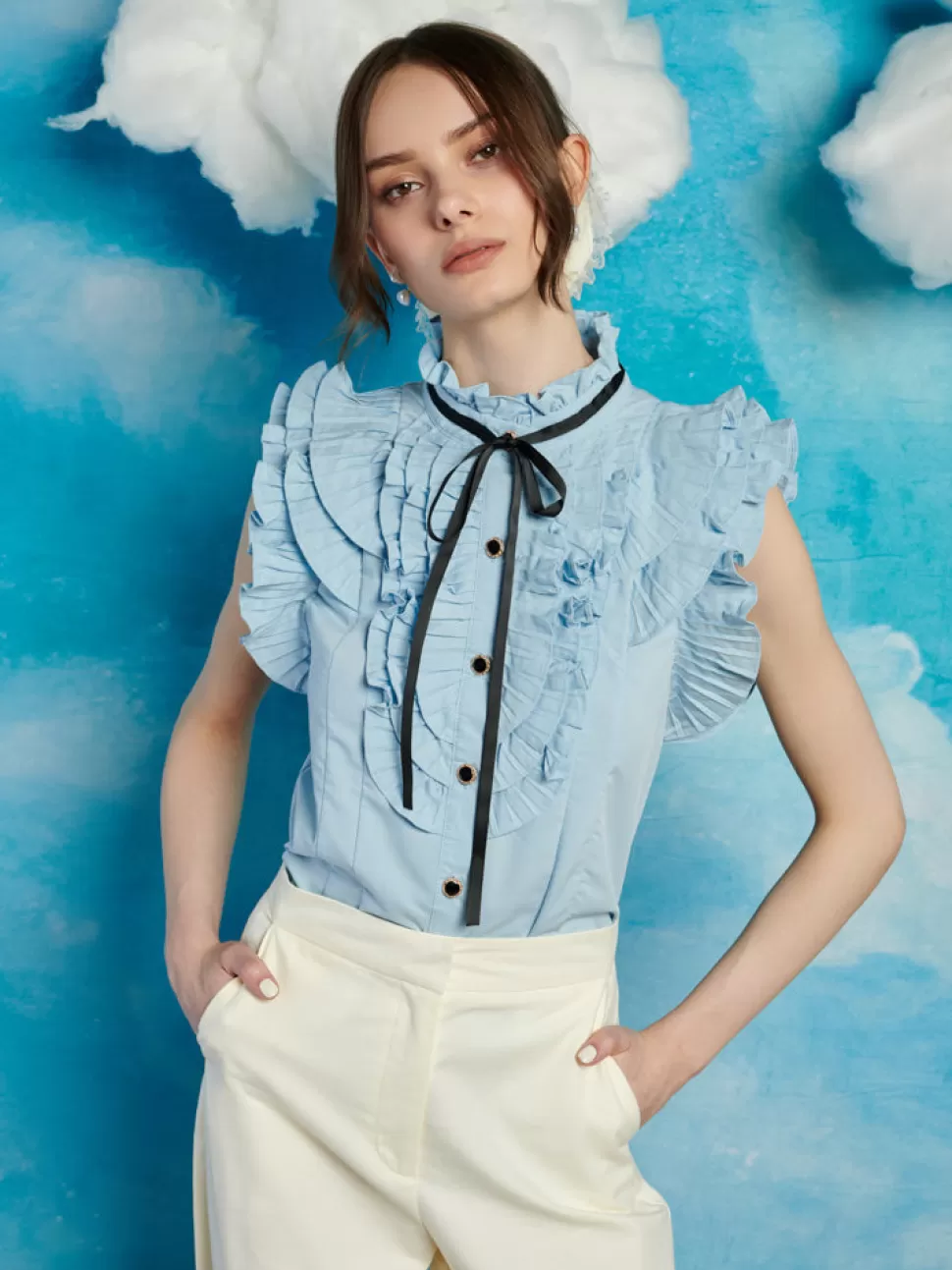 Tops | Sister Jane Lasso Pleat Blouse Baby Blue