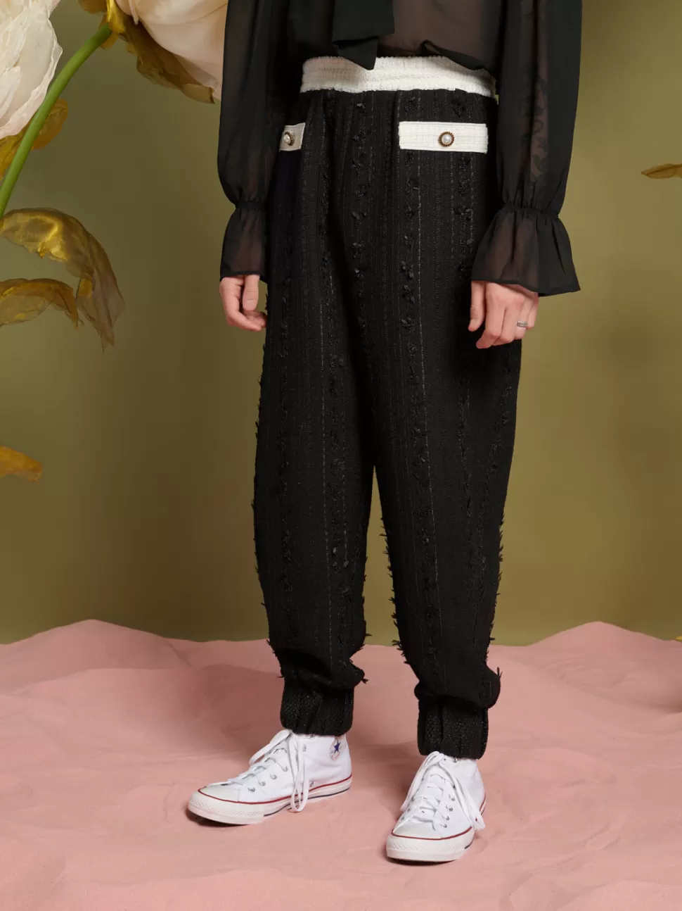Trousers | Sister Jane Leo Tweed Joggers Black and White