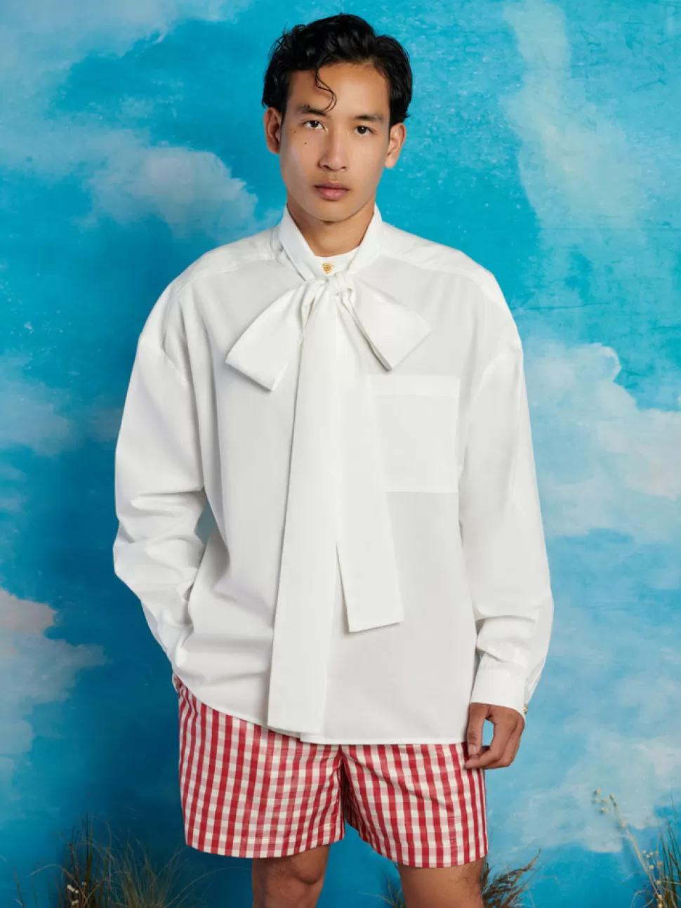 Shirts | Sister Jane Lincoln Neck Tie Shirt Pearled White