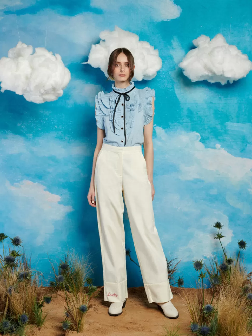Bottoms | Sister Jane Lucky Embroidered Trousers Pearled Ivory