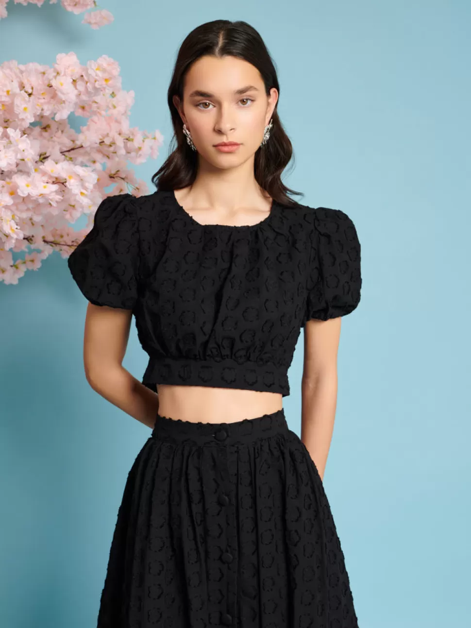 Tops | Sister Jane Mara Jacquard Bow Top Coal Black