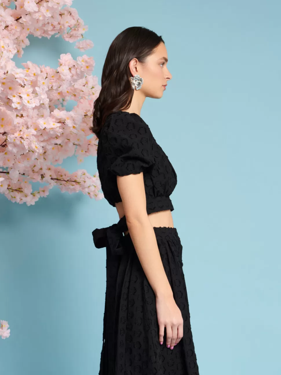 Tops | Sister Jane Mara Jacquard Bow Top Coal Black