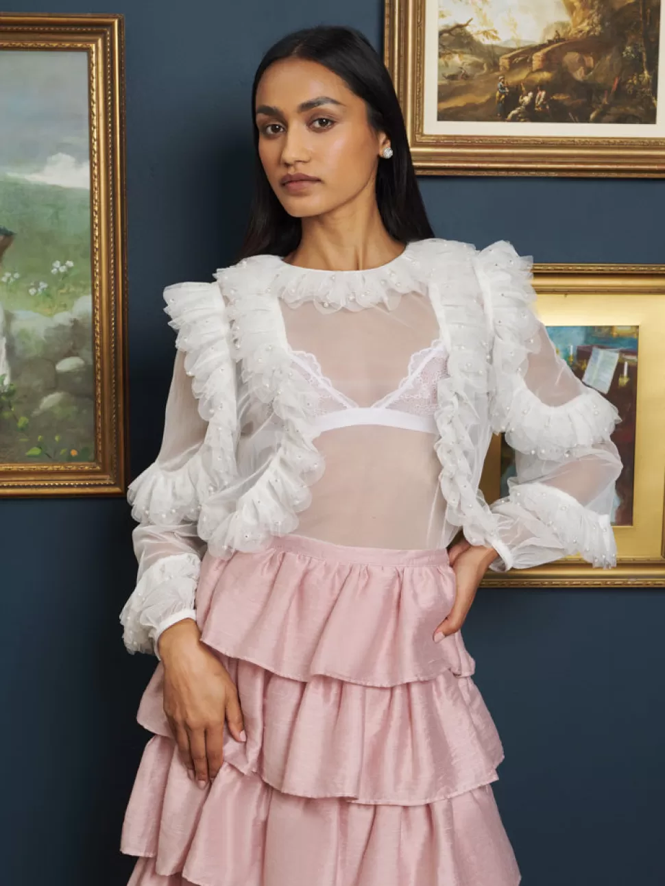 Tops | Sister Jane Marble Tulle Blouse Pearl Ivory