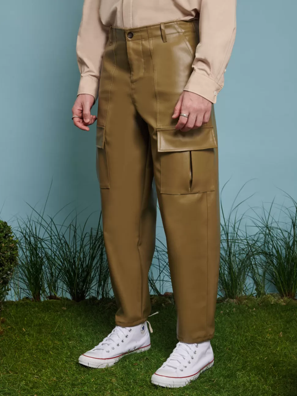 Trousers | Sister Jane Miller PU Cargo Trousers Khaki Green