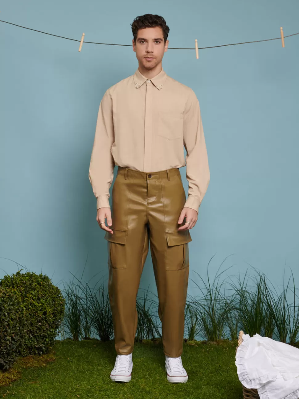 Trousers | Sister Jane Miller PU Cargo Trousers Khaki Green