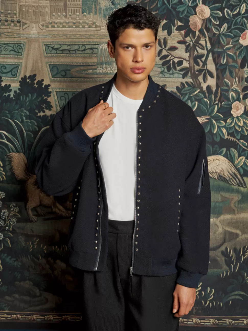 Jackets | Sister Jane Milo Studded Bomber Jacket Navy Blue