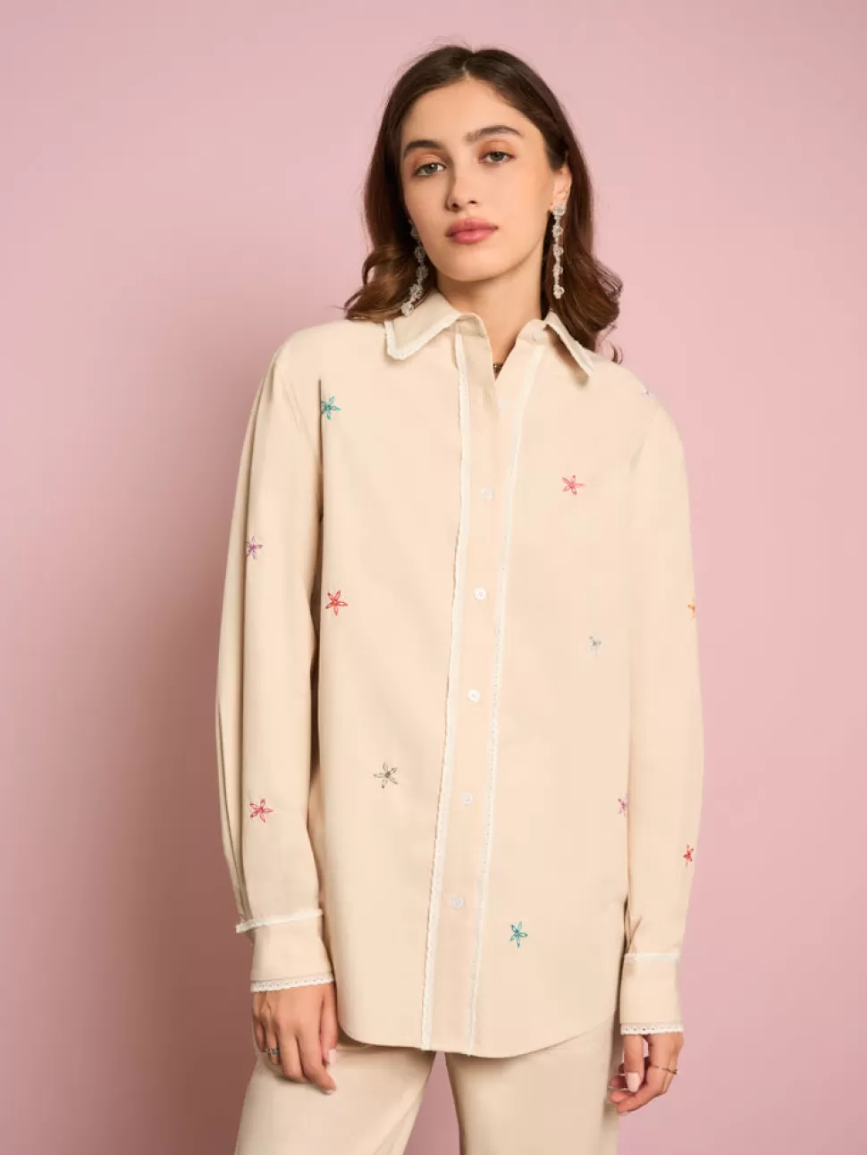 Tops | Sister Jane Primrose Embroidered Shirt Gardenia Cream