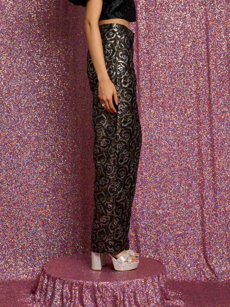 Bottoms | Sister Jane Rhythm Rose Jacquard Trousers Ash Brown