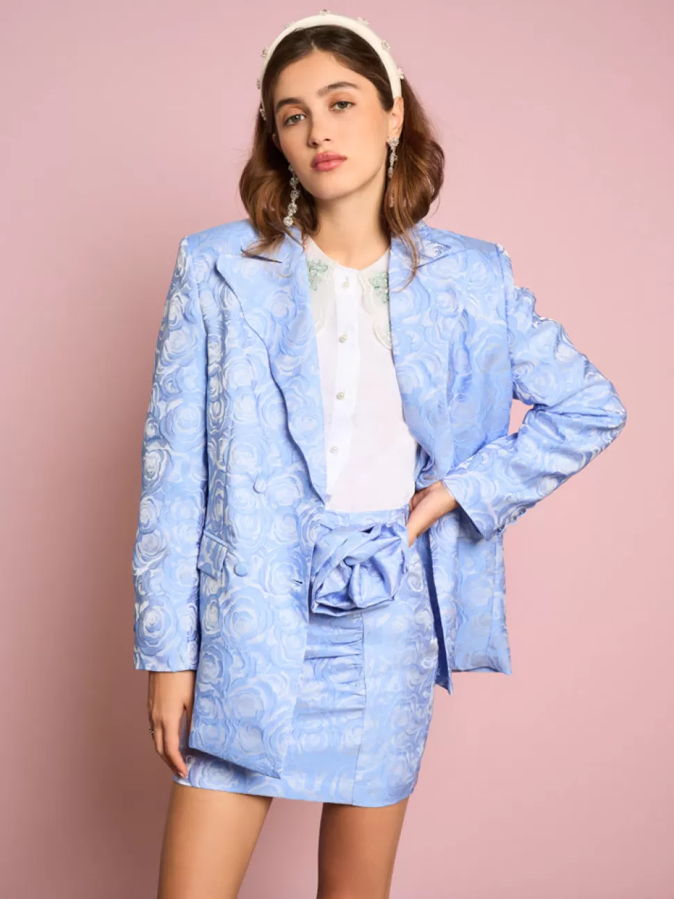 Jackets | Sister Jane Sapphire Rose Jacquard Blazer Teapot Blue