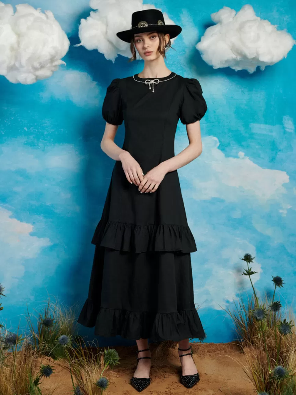 Dresses | Sister Jane Serenade Ruffle Midi Dress Coal Black