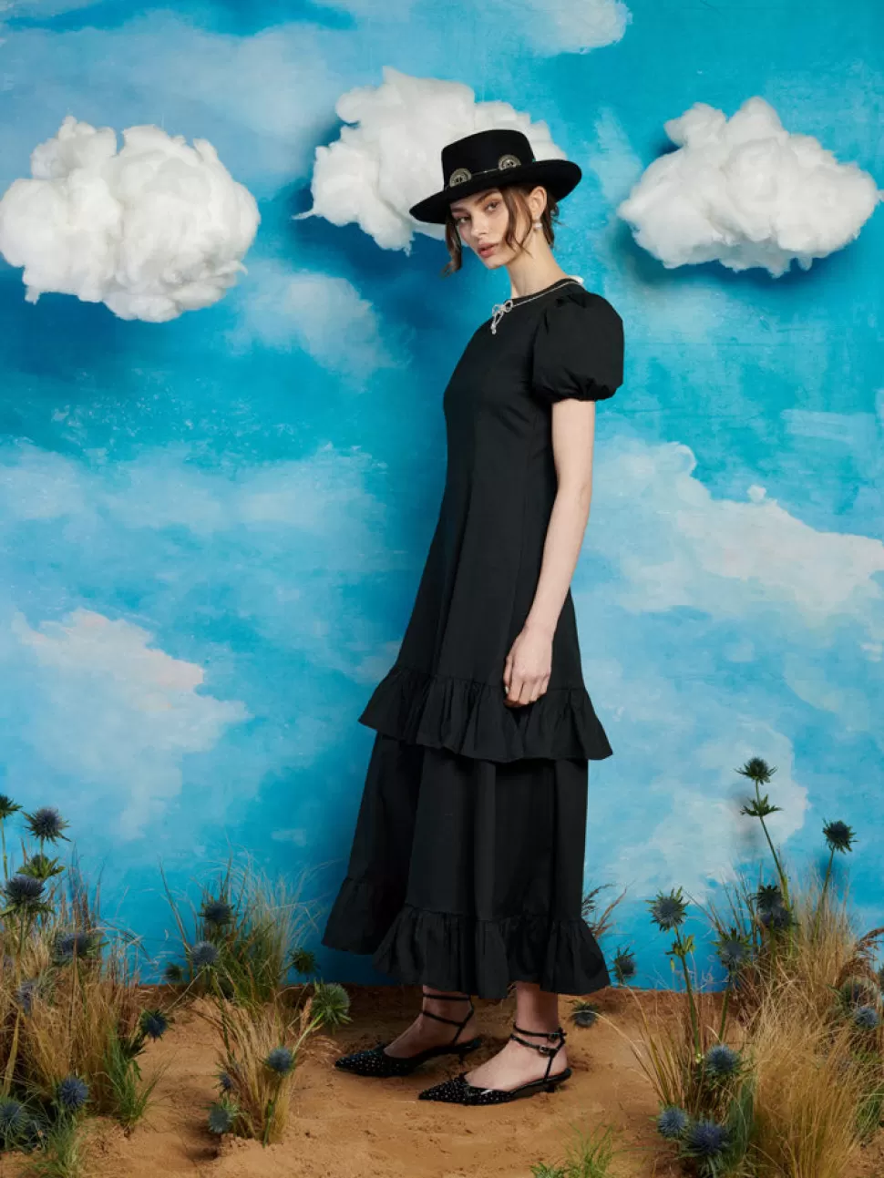 Dresses | Sister Jane Serenade Ruffle Midi Dress Coal Black