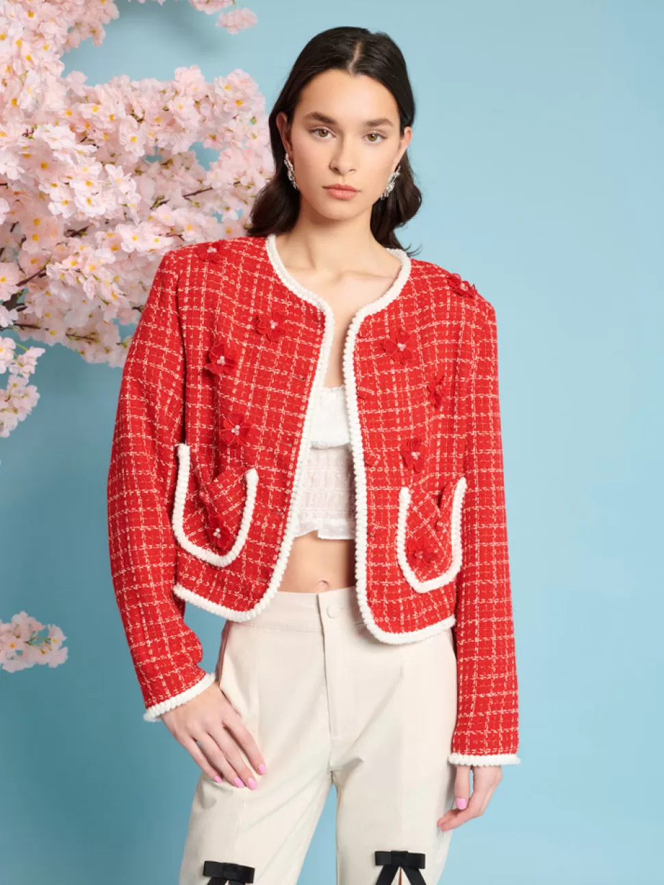 Jackets | Sister Jane Sweet Cherry Tweed Jacket Carmine Red