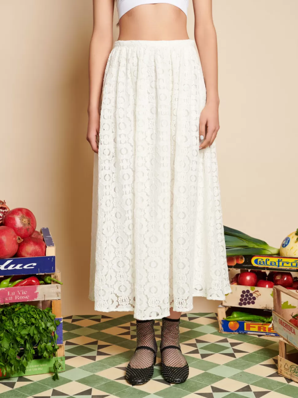 Bottoms | Sister Jane Vanilla Lace Midi Skirt White